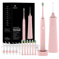 Front view of the upgraded water flosser and electric toothbrush combo in pink