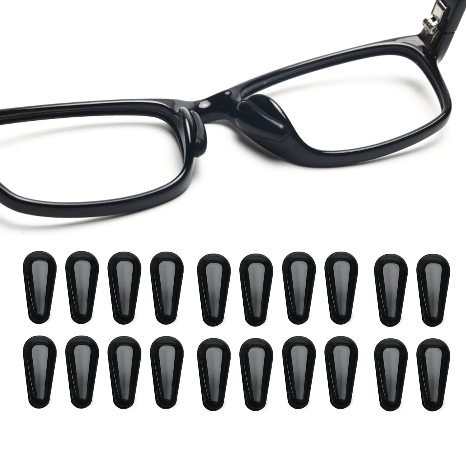 Close-up of UPIONIC 2.5mm anti-slip silicone nose pads on black glasses