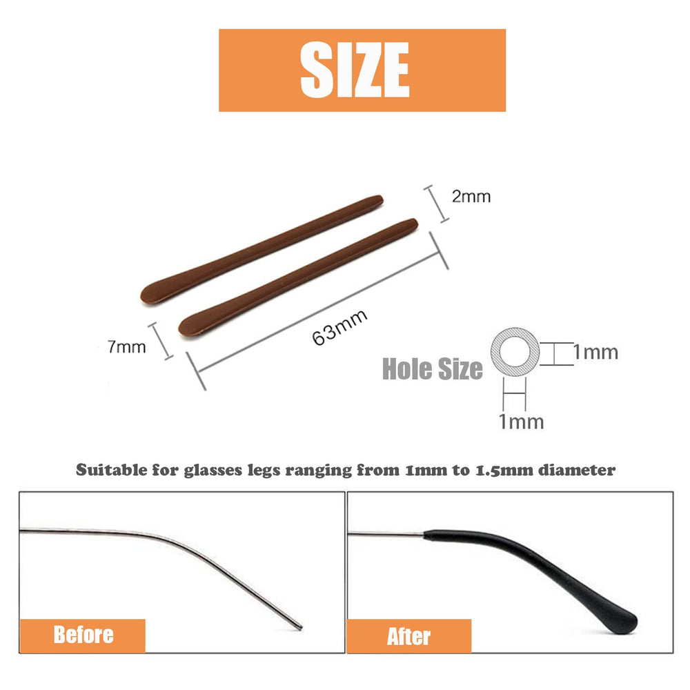 65mm x 7mm end tip with 1mm hole for thin metal temples