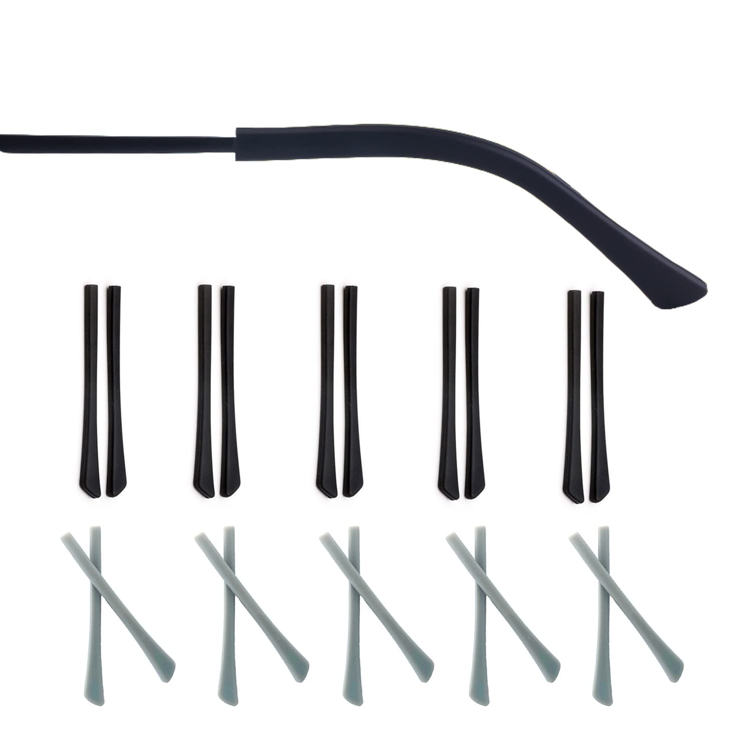 Close-up of UPIONIC silicone glasses end tip on a black temple