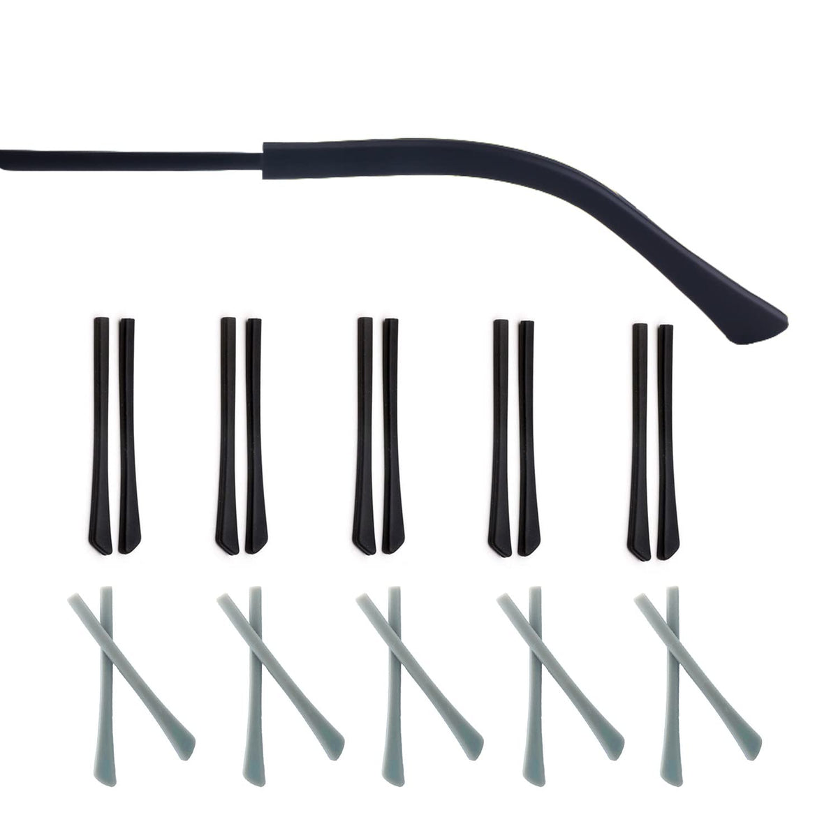 Close-up of UPIONIC silicone glasses end tip on a black temple