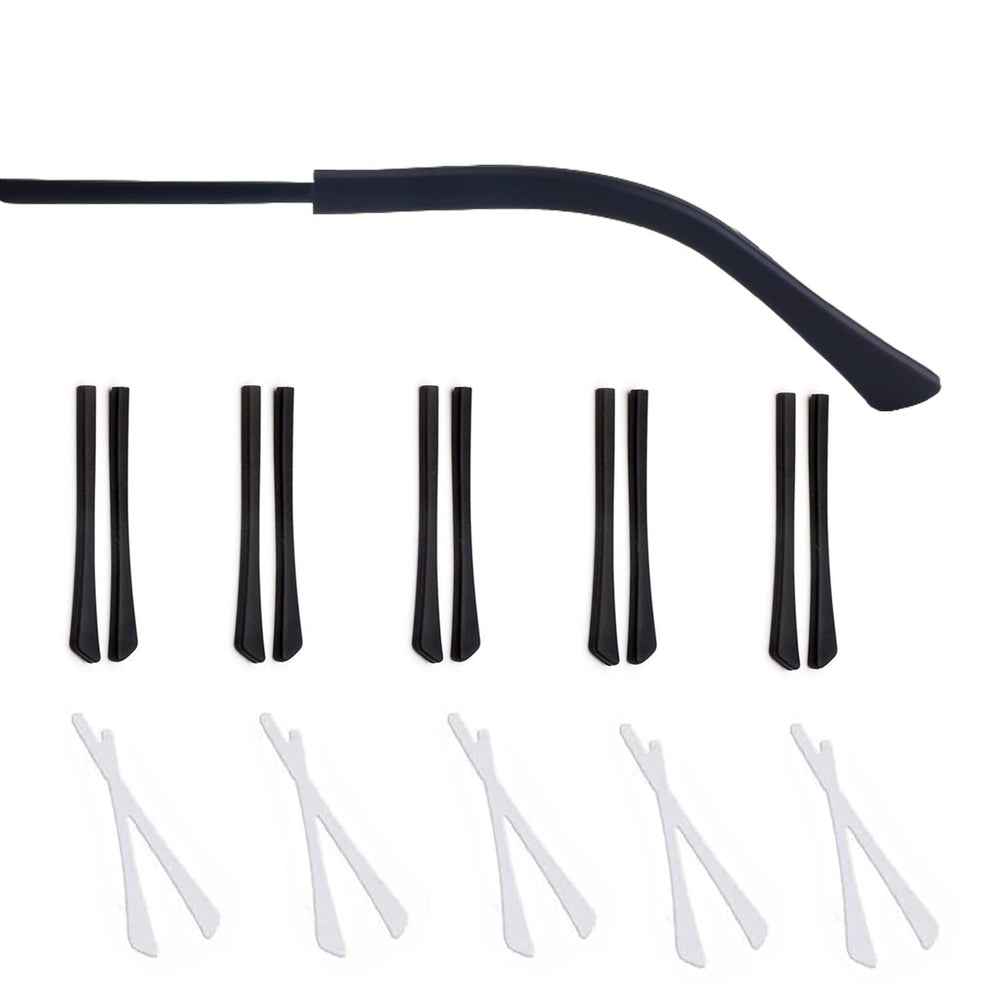 UPIONIC replacement glasses end tips on a thin metal temple (close-up)