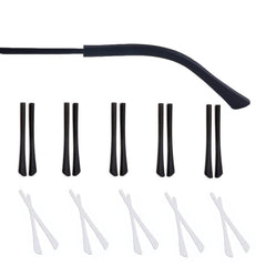 UPIONIC replacement glasses end tips on a thin metal temple (close-up)