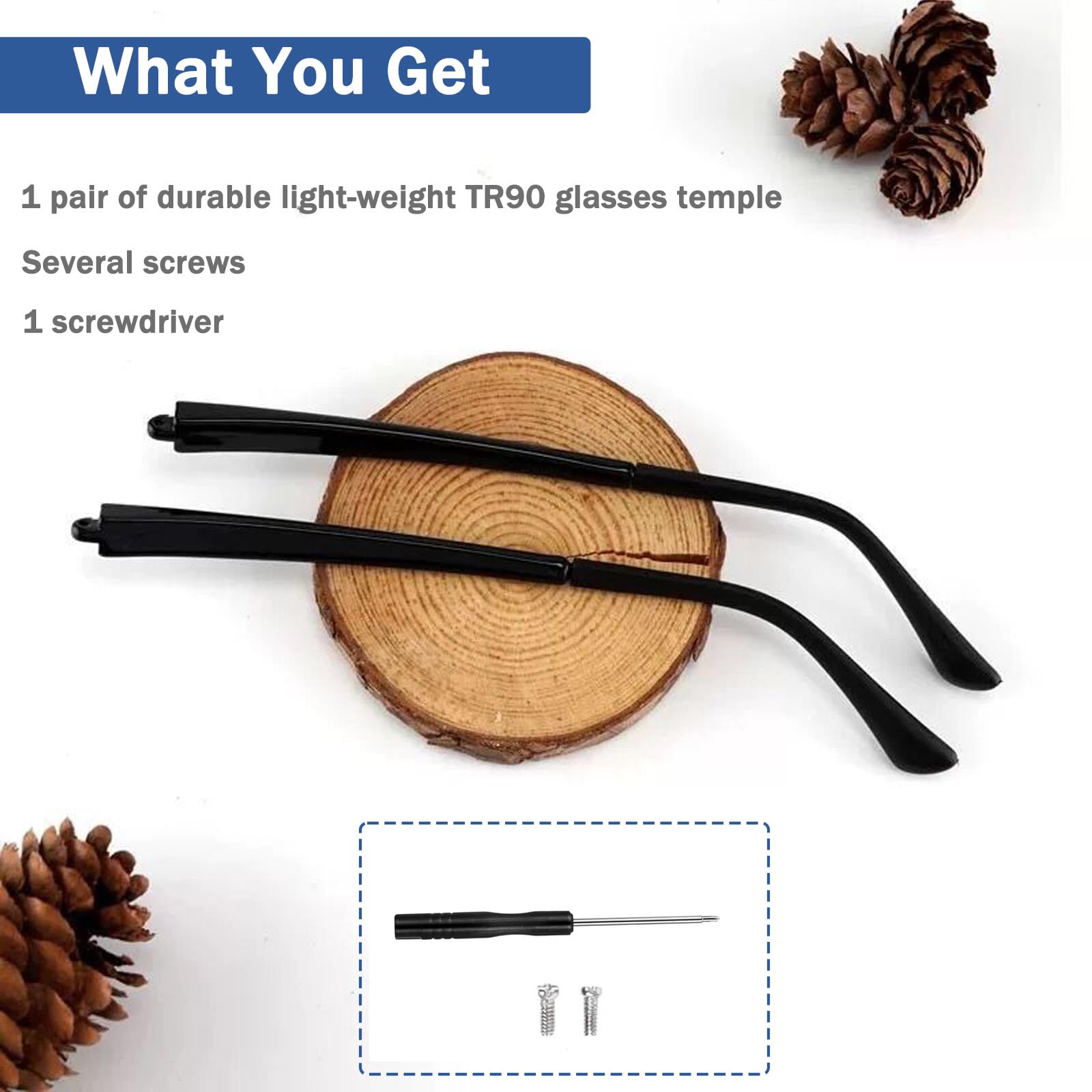 Overview of the replacement temple kit bringing new life to glasses