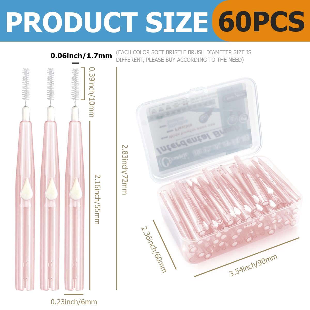 Open plastic box showing color coded interdental brushes