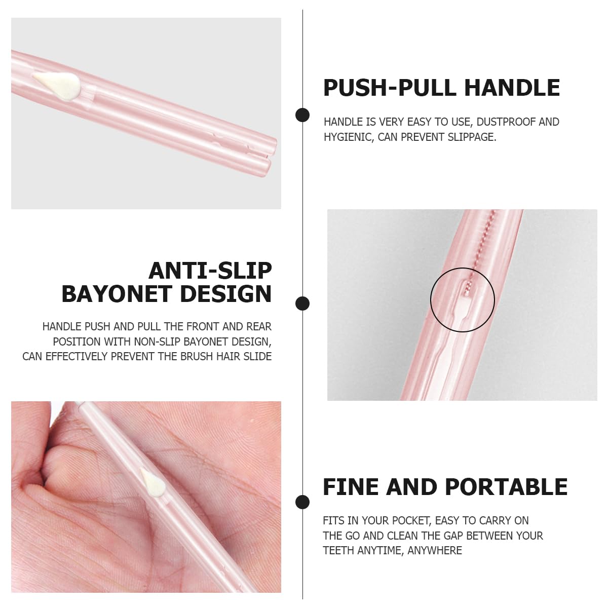 Push-pull interdental brush handle close up