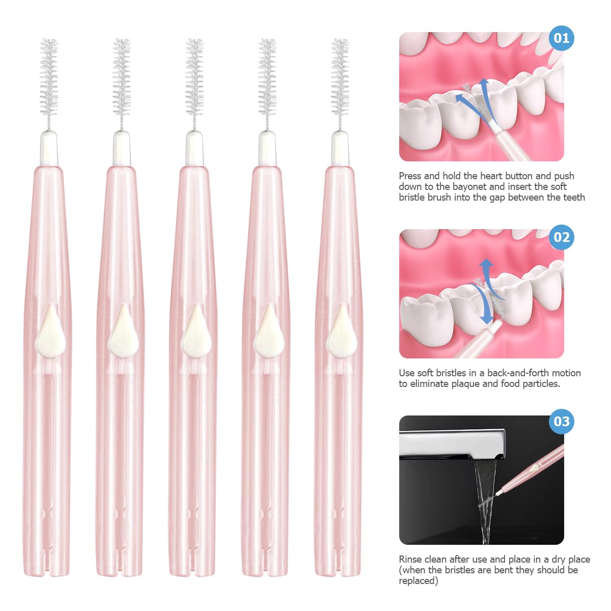 Interdental brush used for cleaning between braces and implants