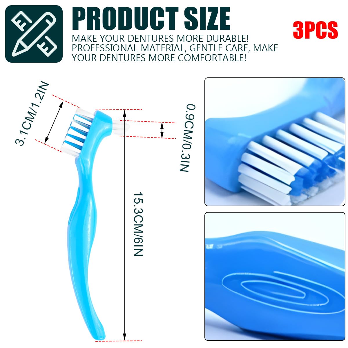 Close-up of large brush head for denture cleaning