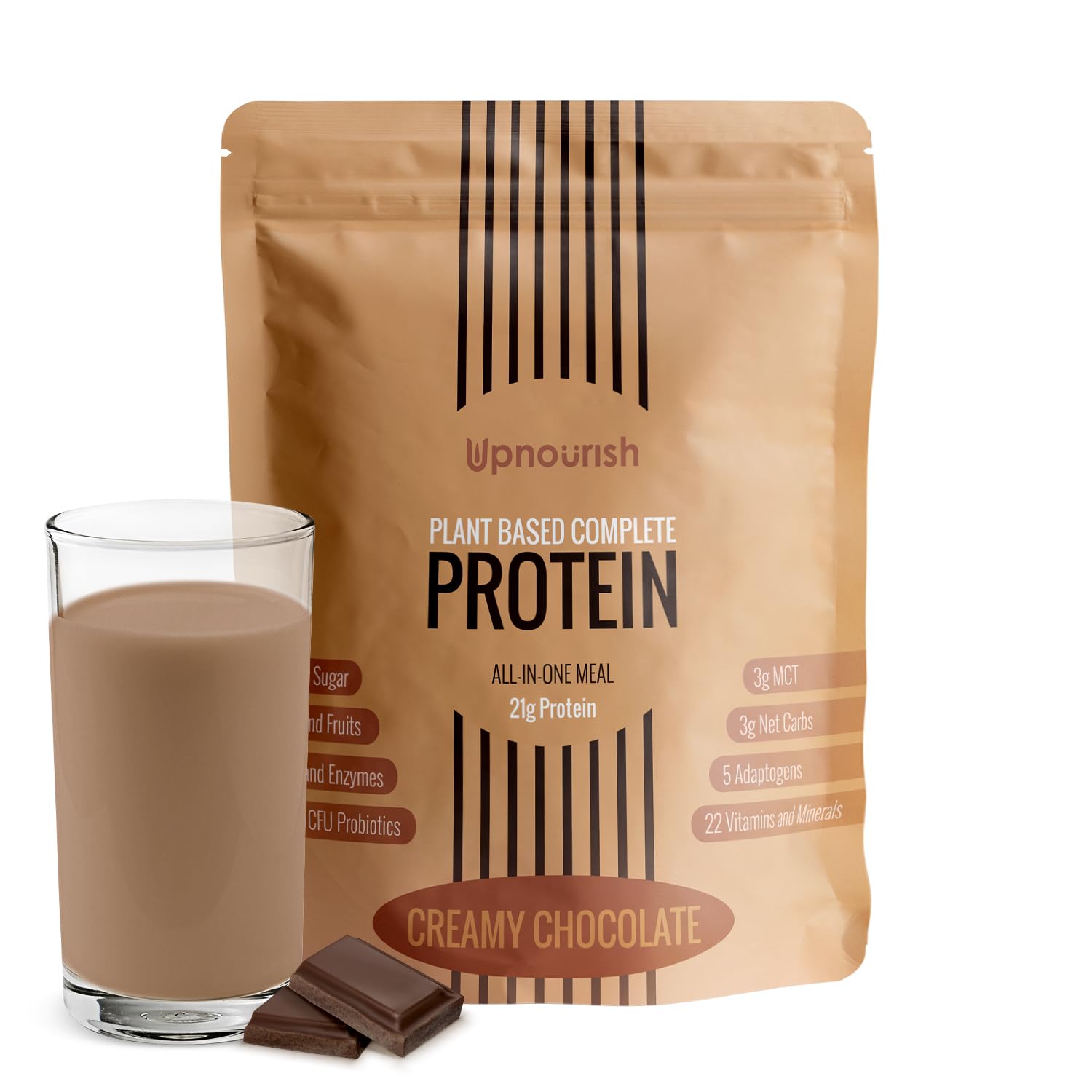 UpNourish Chocolate Vegan Protein Powder canister front view