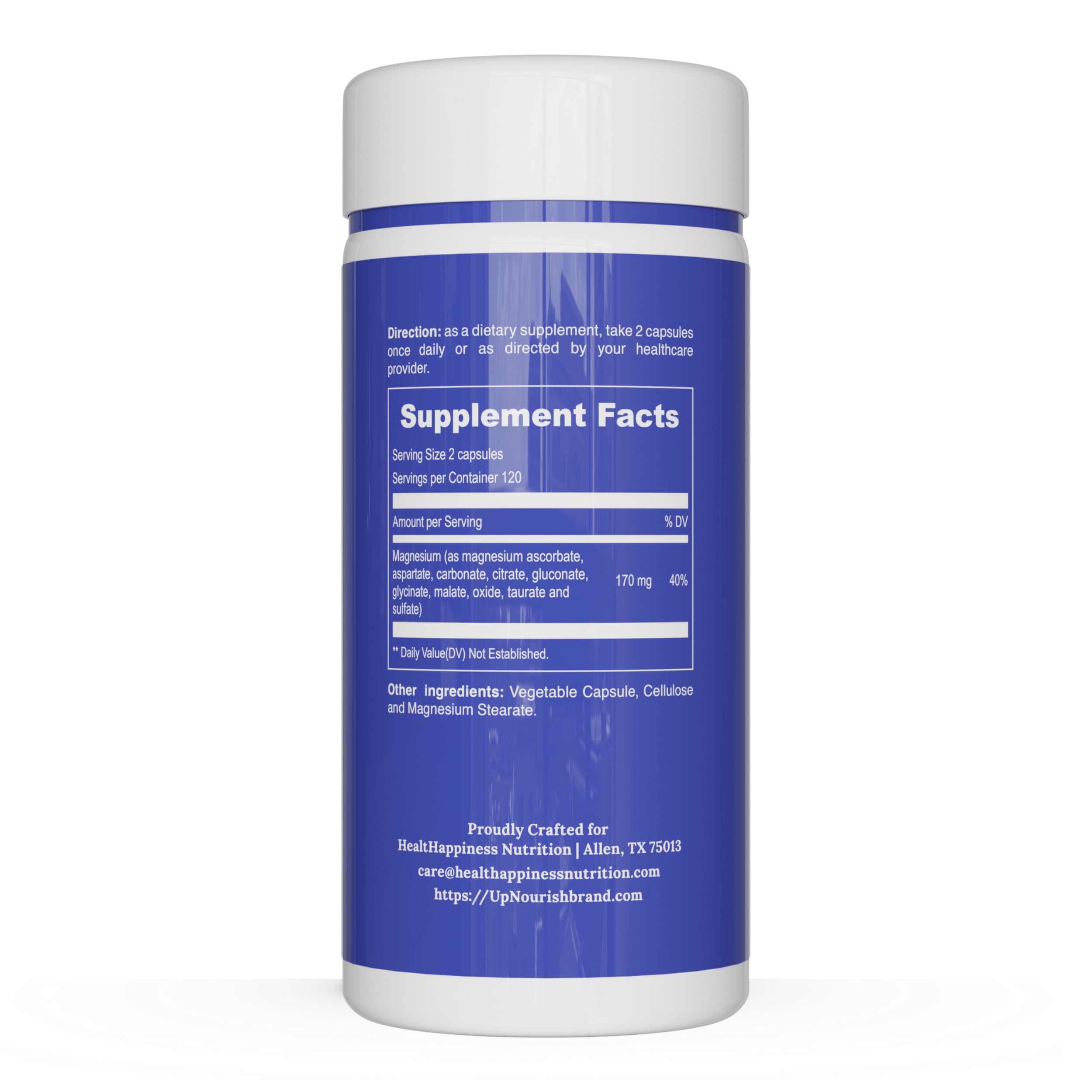 Packaging and bottle cap close-up of UpNourish Magnesium