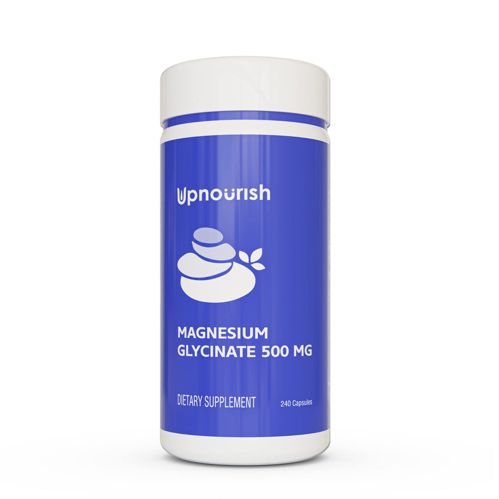 Front label of UpNourish Magnesium Glycinate 500mg capsules