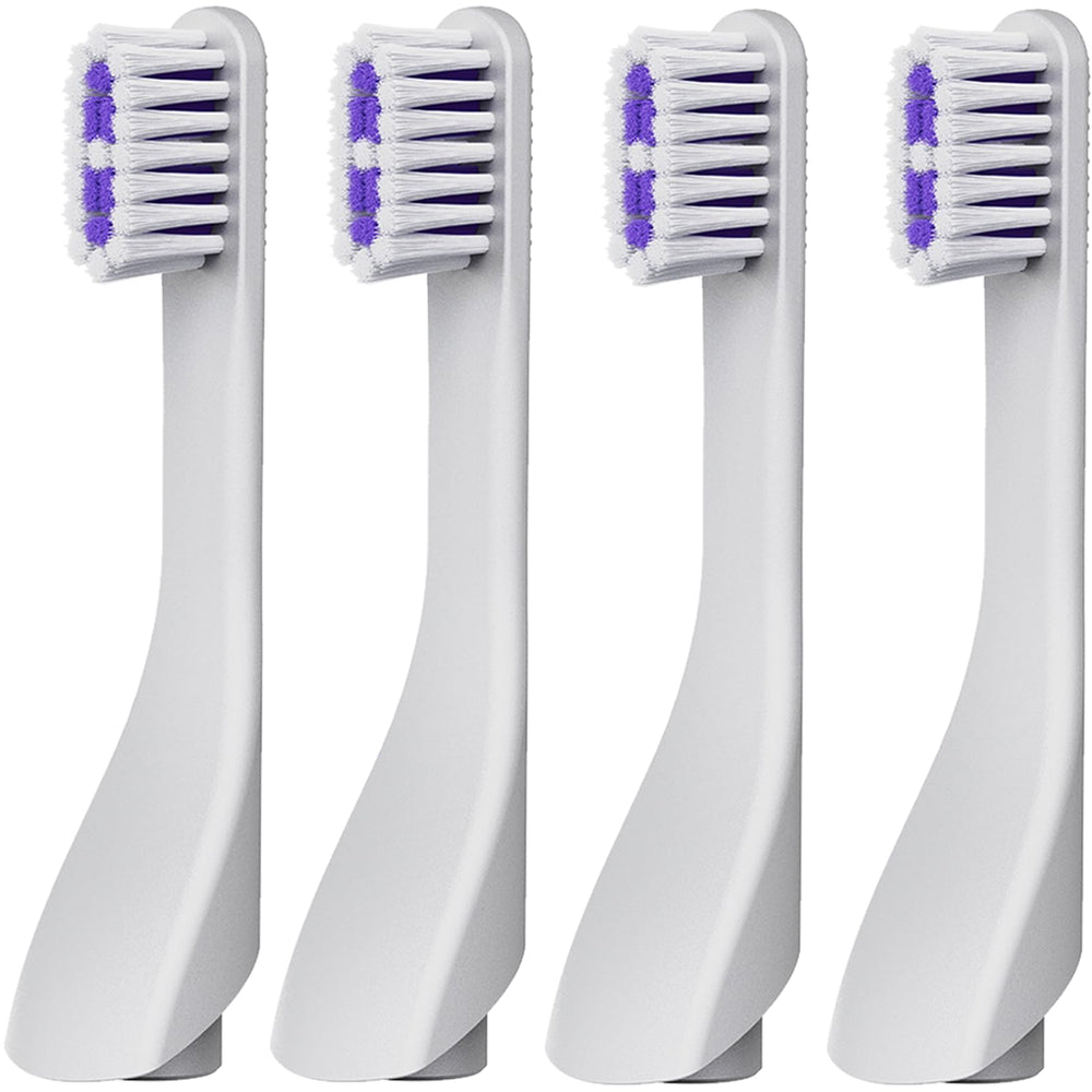 Upplang S1 Replacement Heads 4-Pack with Straight Soft Bristles - White, Medium; Secure Fit for Gum Care and Travel