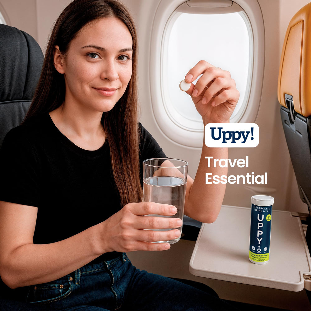 Uppy hydration tablet dissolving in water bottle – easy hydration during workouts.