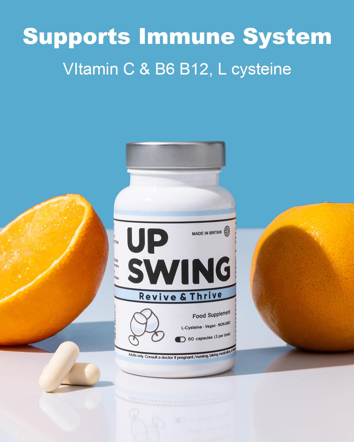 Usage directions showing taking three capsules before evening