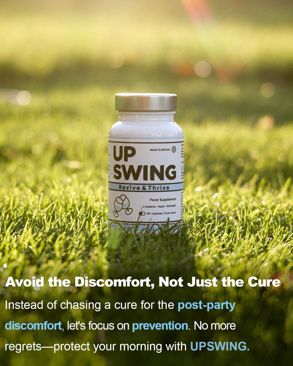 Vegan and non-GMO ingredients badge for Upswing