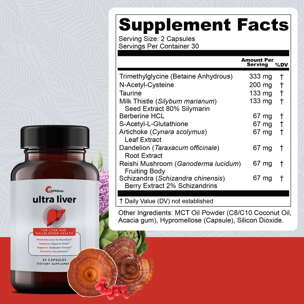 Close-up of the UpWellness Ultra Liver bottle label