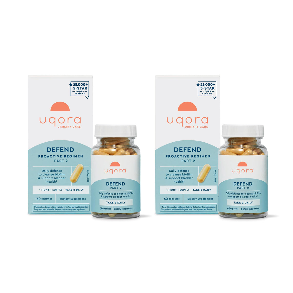 Uqora Defend bottle front showing 120 gluten-free capsules