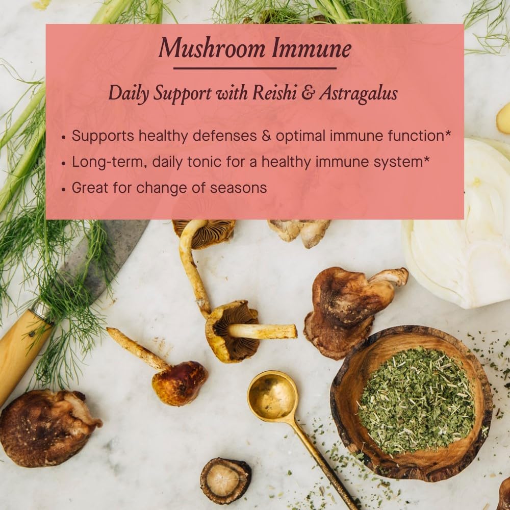 Close-up of Astragalus, Codonopsis, Eleuthero, Maitake and Reishi ingredients.