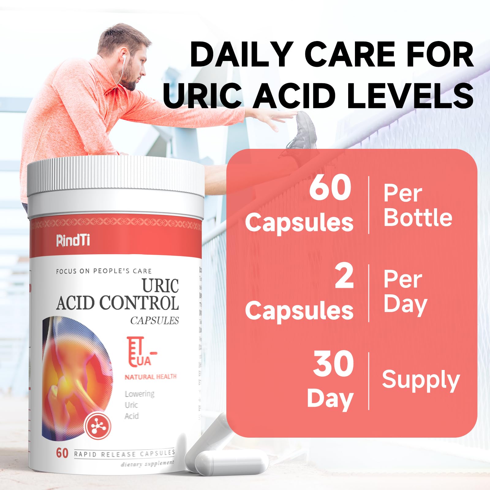 Nutrition label displaying 20 capsules of Uric Acid Flush