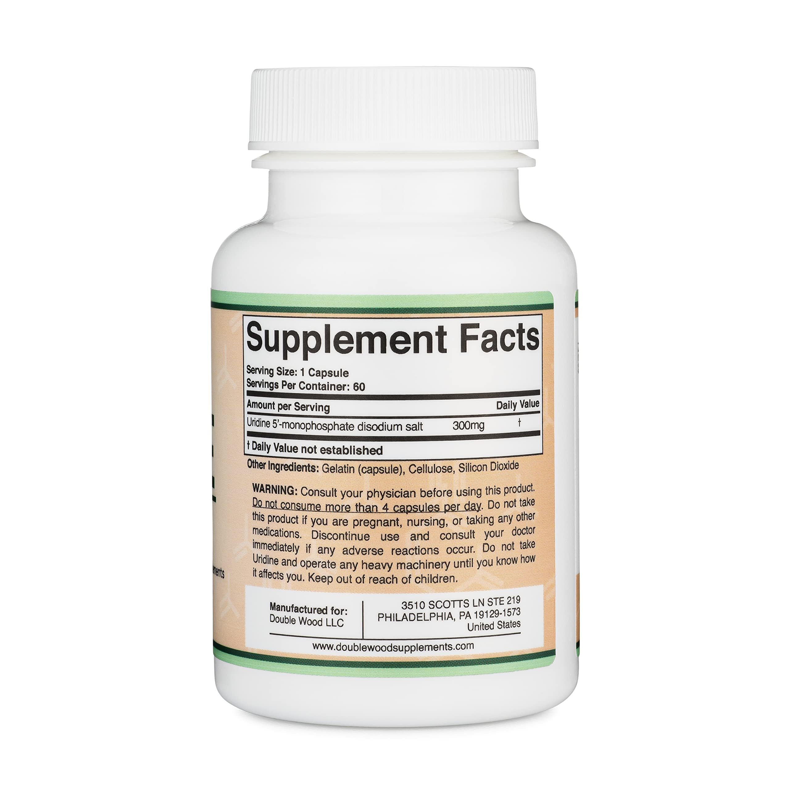 Supplement facts panel highlighting 300mg per serving