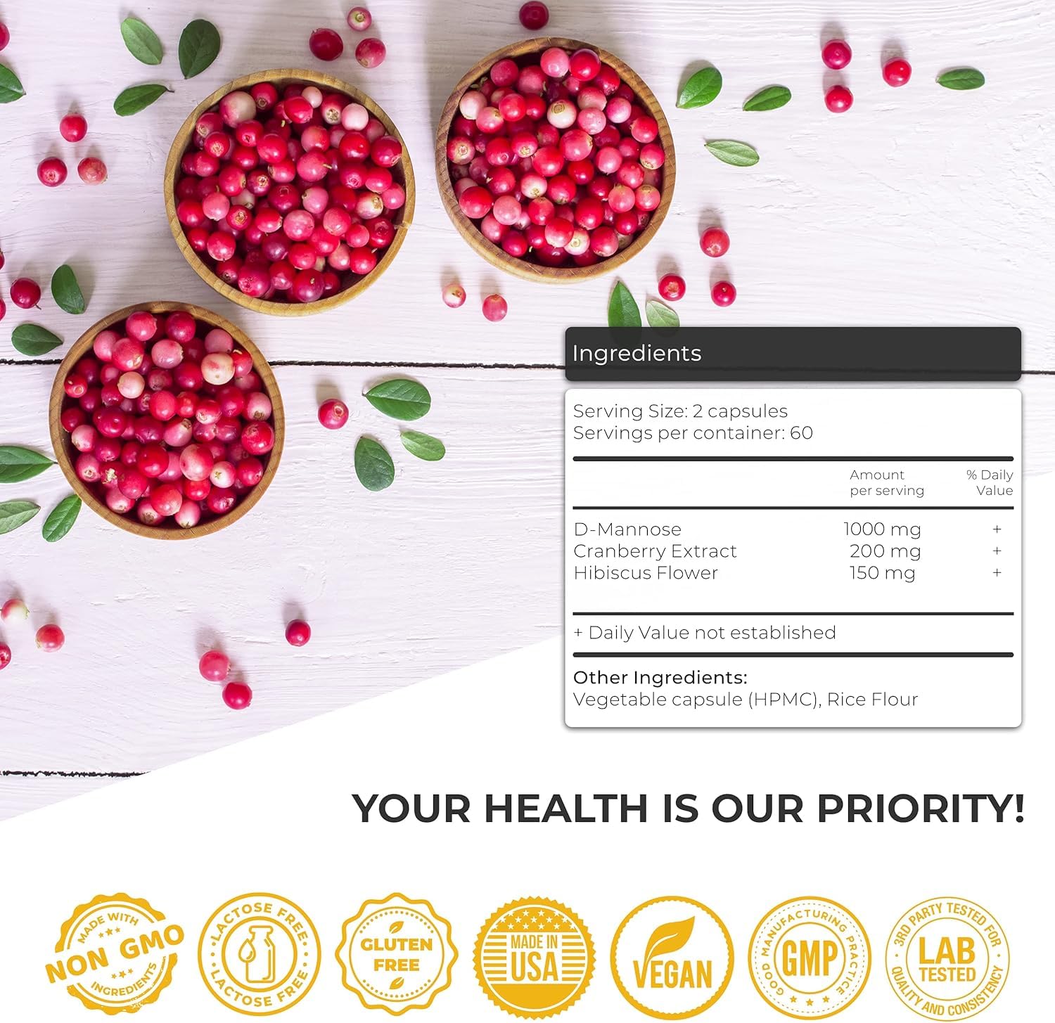 Urinary tract health support with D Mannose 1000mg capsules