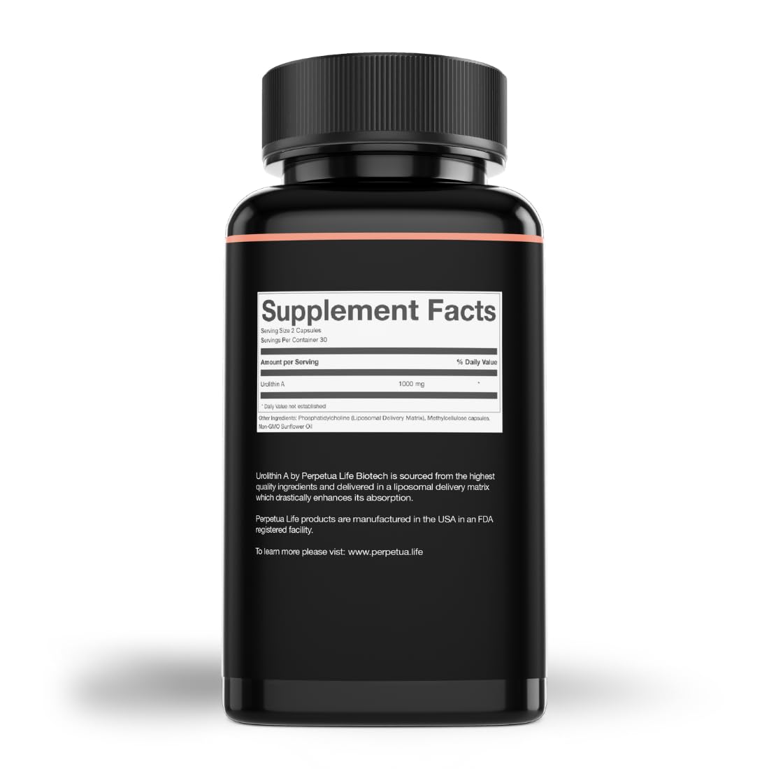 Close-up of product label showing Urolithin-A Liposomal 1000mg