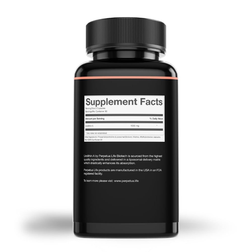 Close-up of product label showing Urolithin-A Liposomal 1000mg