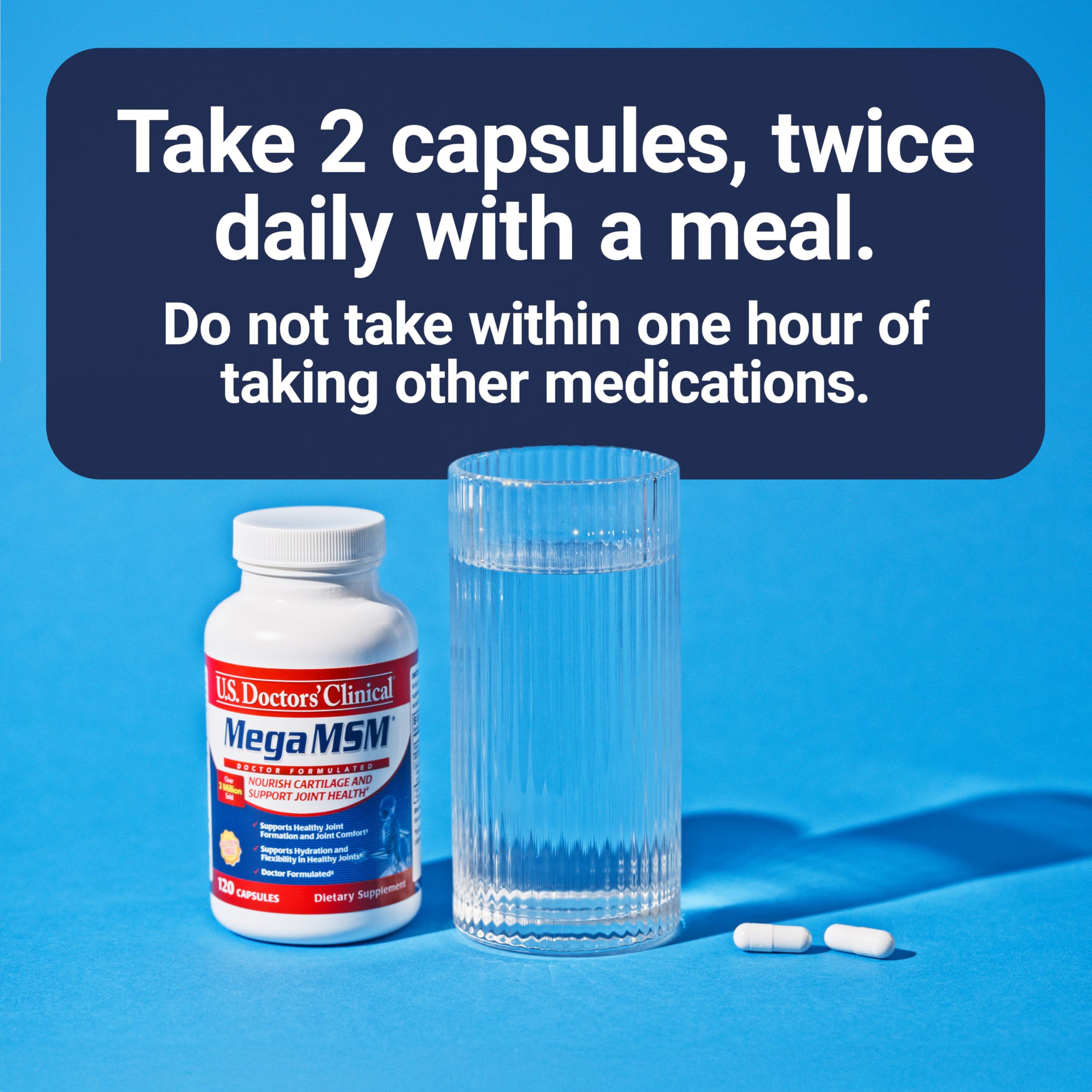 U.S. Doctors’ Clinical Mega MSM capsules arranged for easy daily intake.