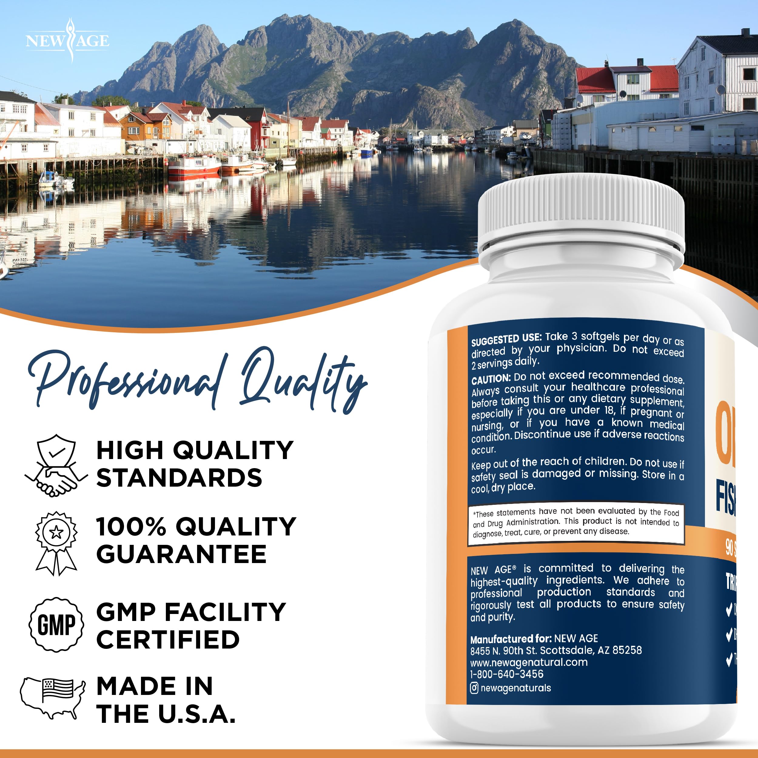 USA brand third-party purity/testing seal on omega-3 package