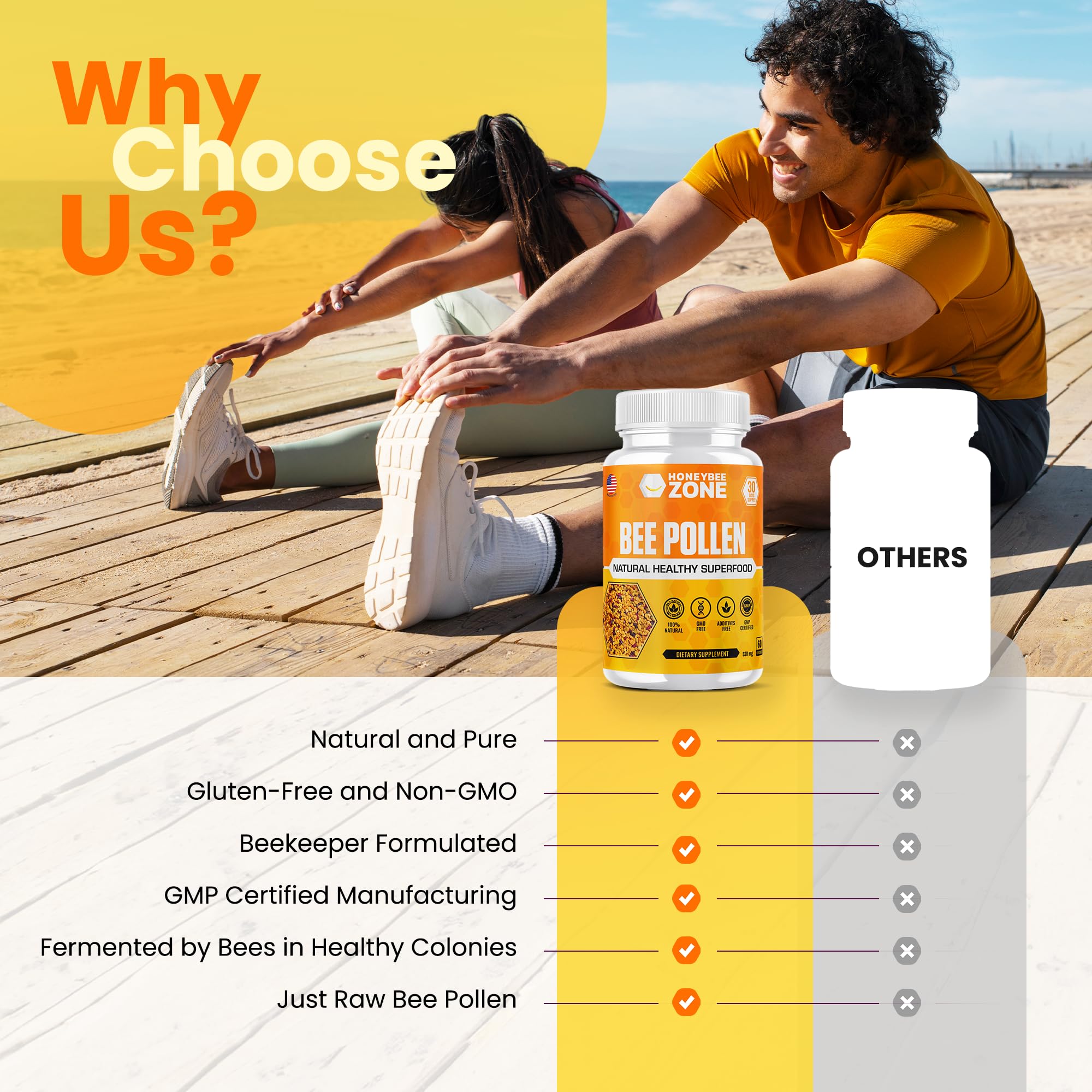 Made in USA GMP-Certified Facility Bee Pollen Capsules