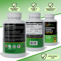 USA-made potassium iodide 130 mg tablets for thyroid protection.