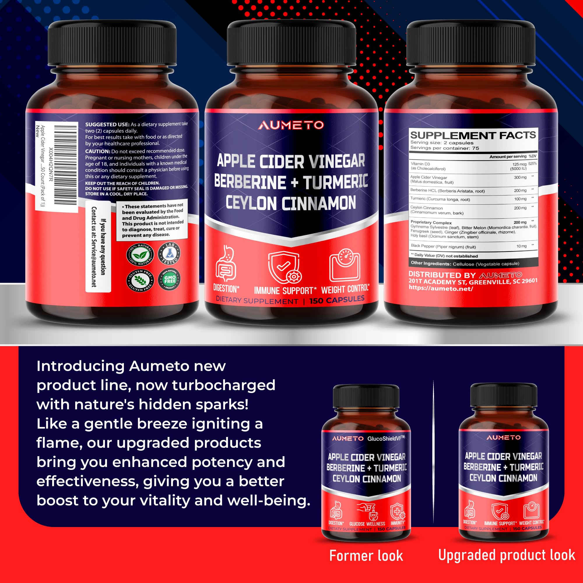 USA-made Apple Cider Vinegar Berberine supplement bottle ready for purchase.