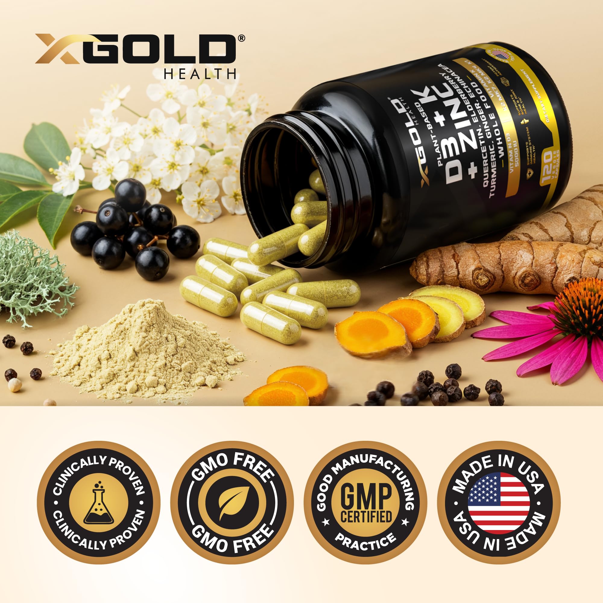 Made in USA, vegan-friendly, non-GMO and gluten-free badge