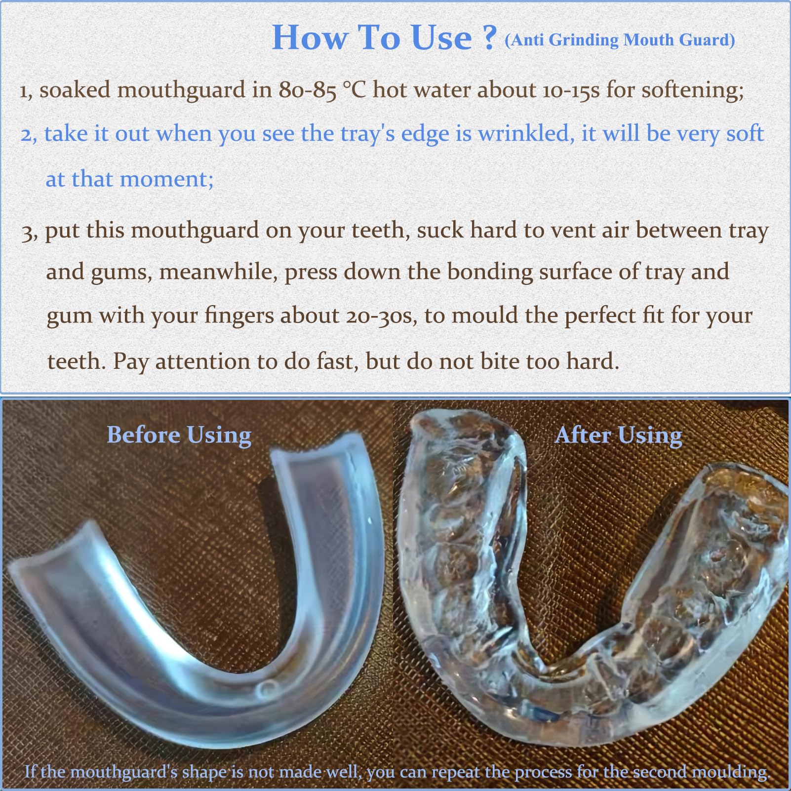 Usage instructions for mouthguard molding