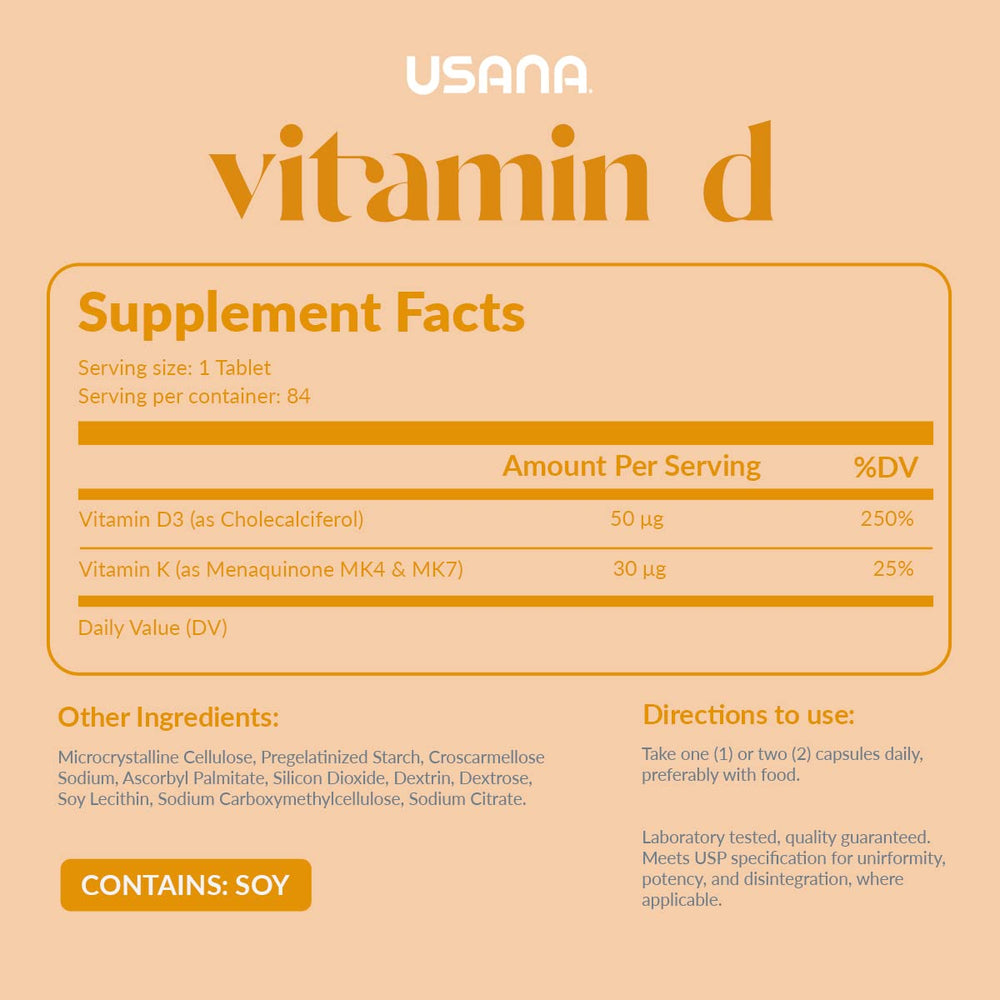USANA Vitamin D 2000 IU bottle – back label