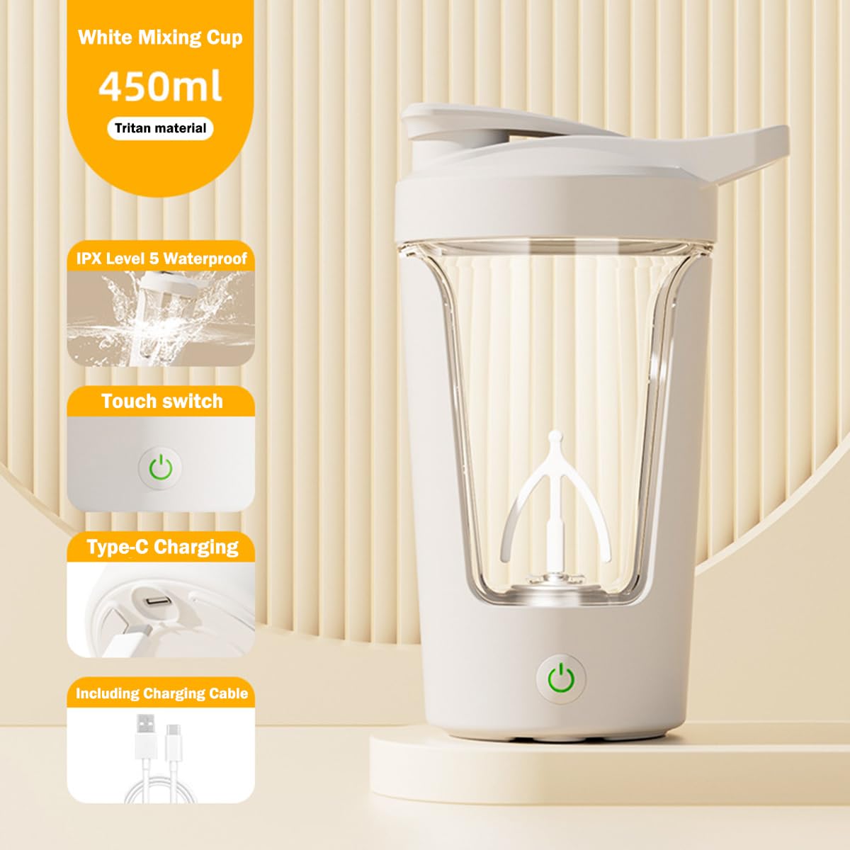 USB rechargeable shaker with one-click mixing