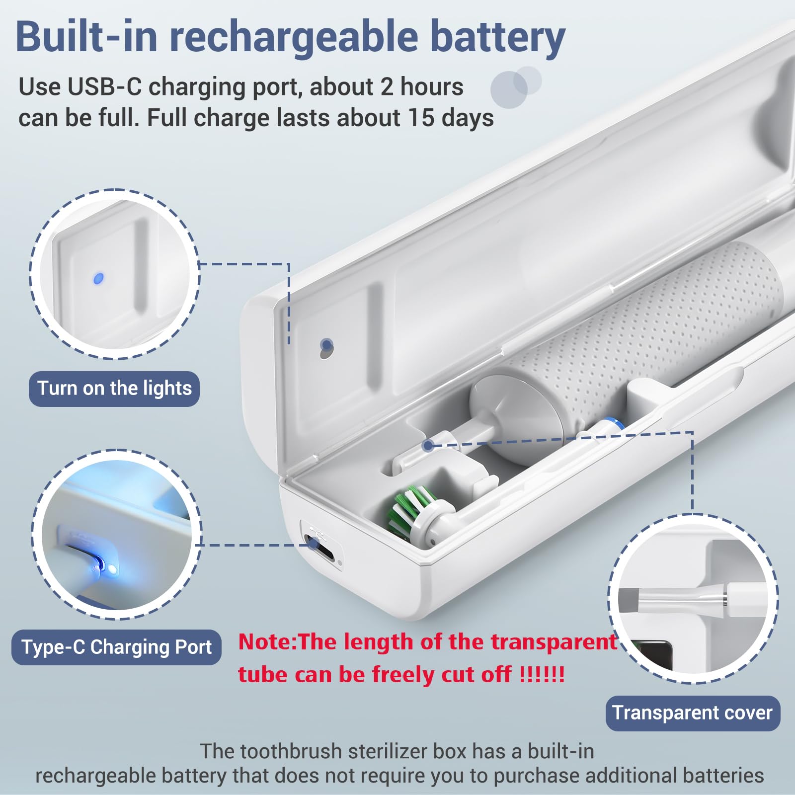 USB-C rechargeable toothbrush case with charging port