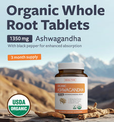 Ashwagandha capsules bottle with organic certification