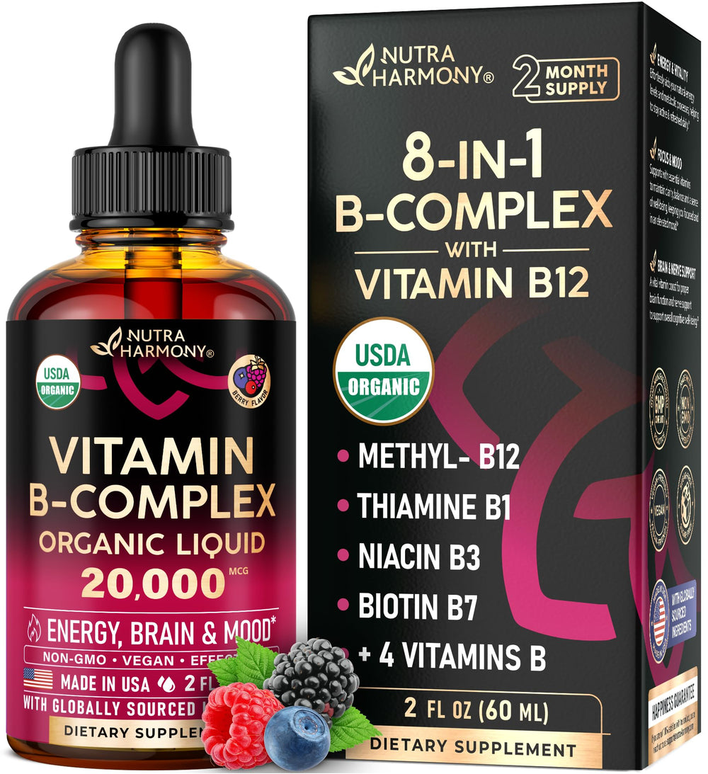USDA Organic B-Complex Liquid Drops front view bottle, 2 oz