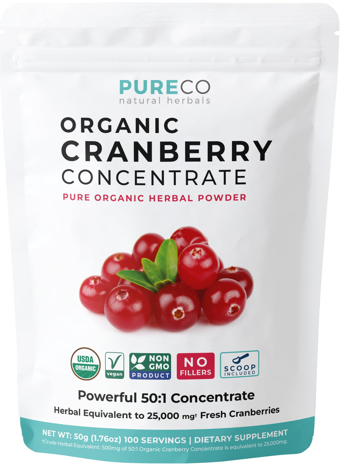 USDA Organic Cranberry Concentrate Powder 50:1 500mg per scoop