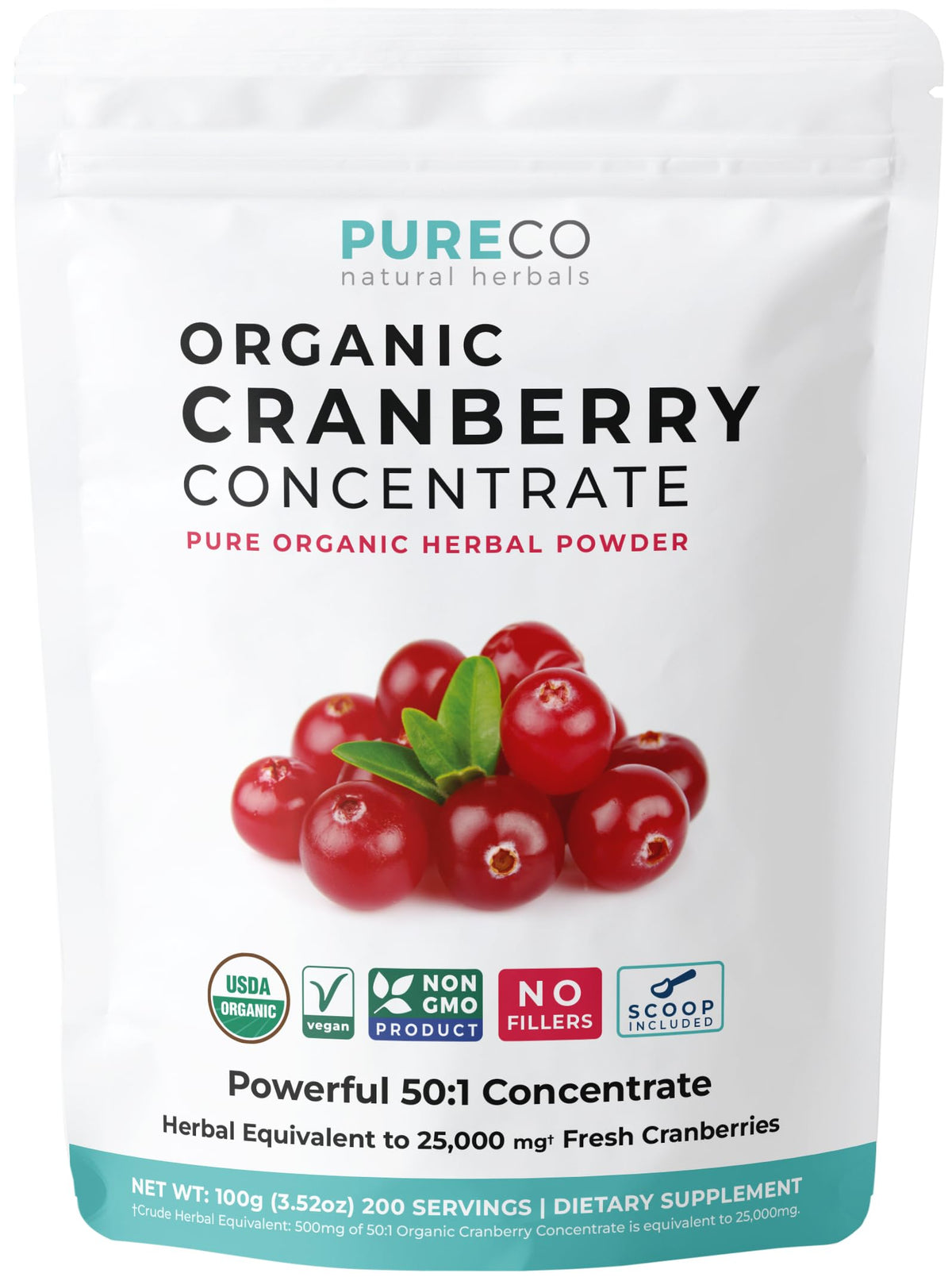 USDA Organic Cranberry Powder 50:1 concentrate bottle label