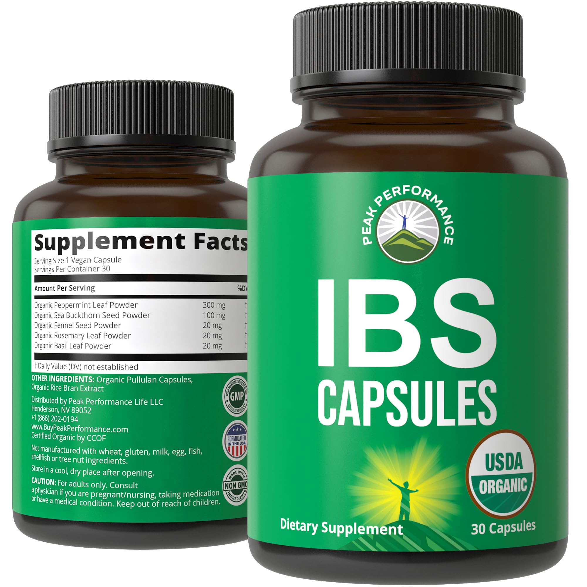 USDA Organic IBS Capsules bottle – front view