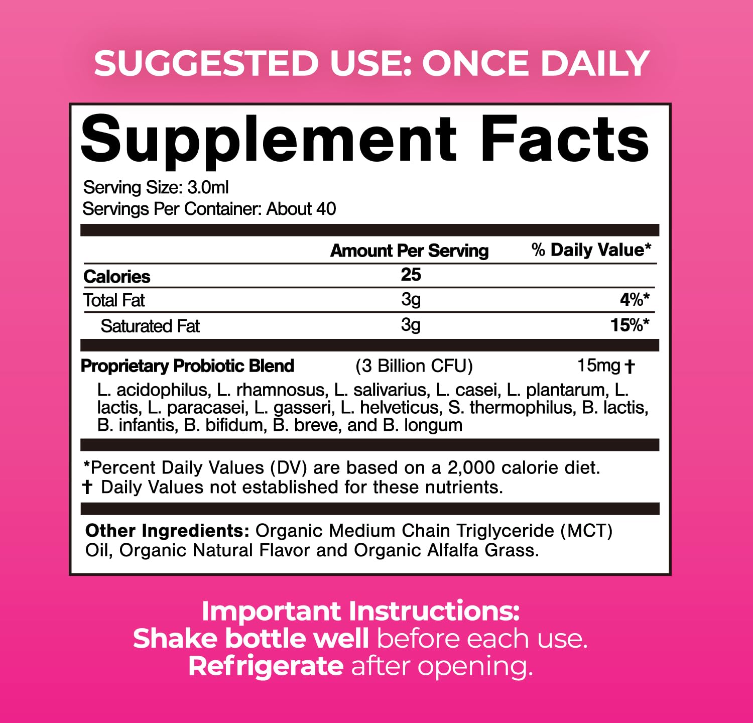 Dropper dispensing probiotic liquid from Tropical Oasis bottle