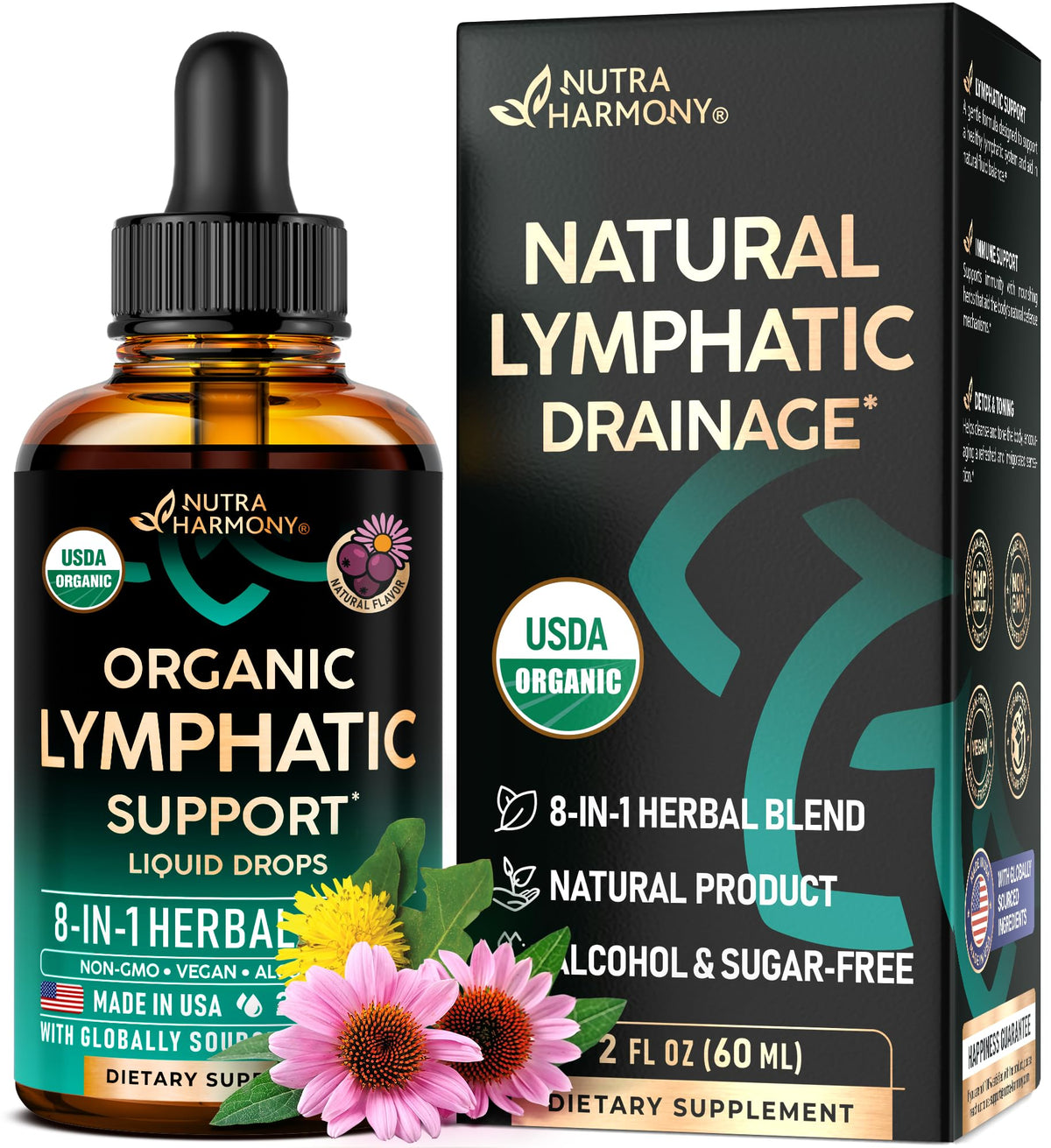 Bottle of USDA Organic Lymphatic Drainage Drops, 2 oz