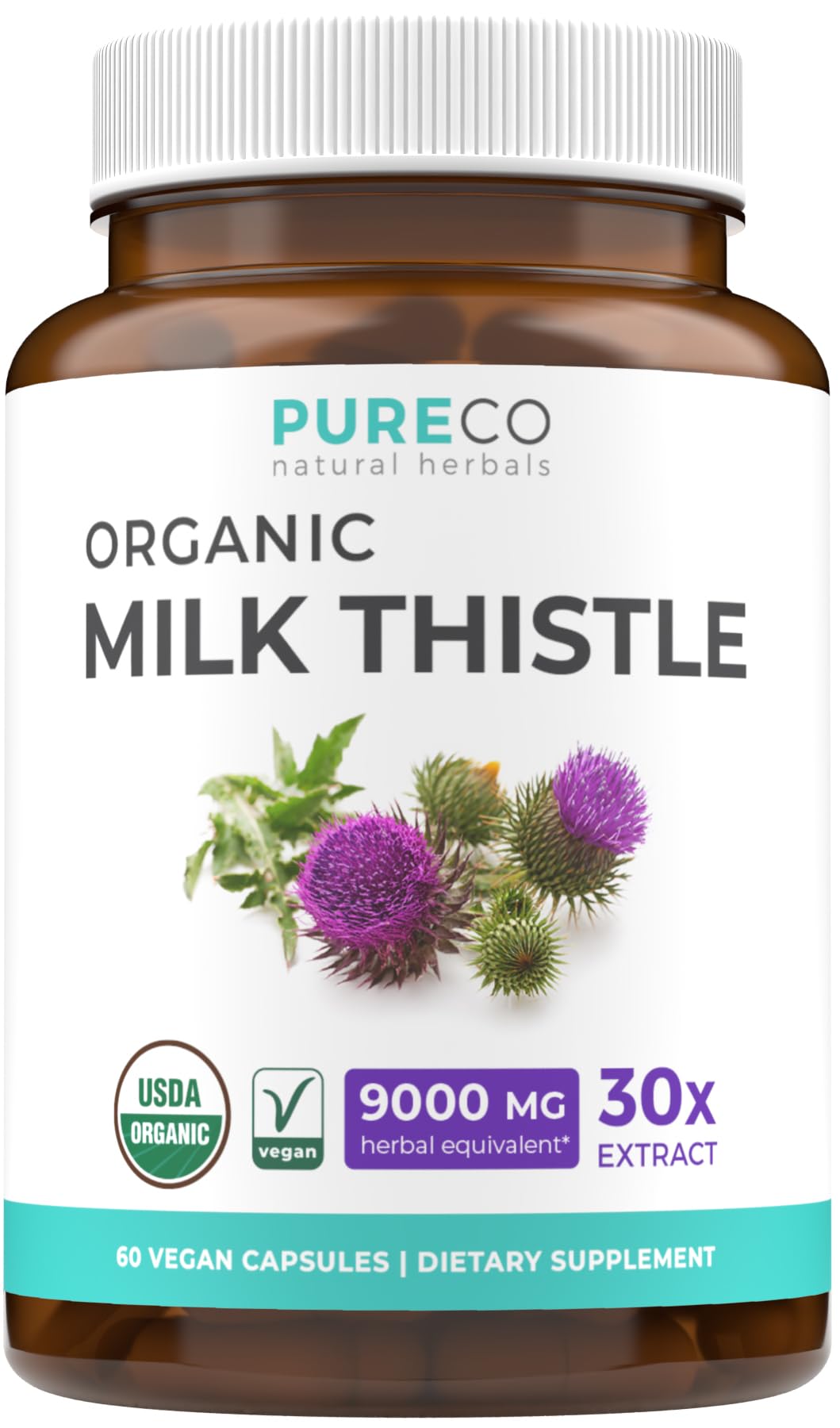 Bottle of USDA Organic Milk Thistle Capsules with 300mg 30:1 extract
