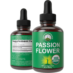 USDA Organic Passion Flower Liquid Drops bottle with label