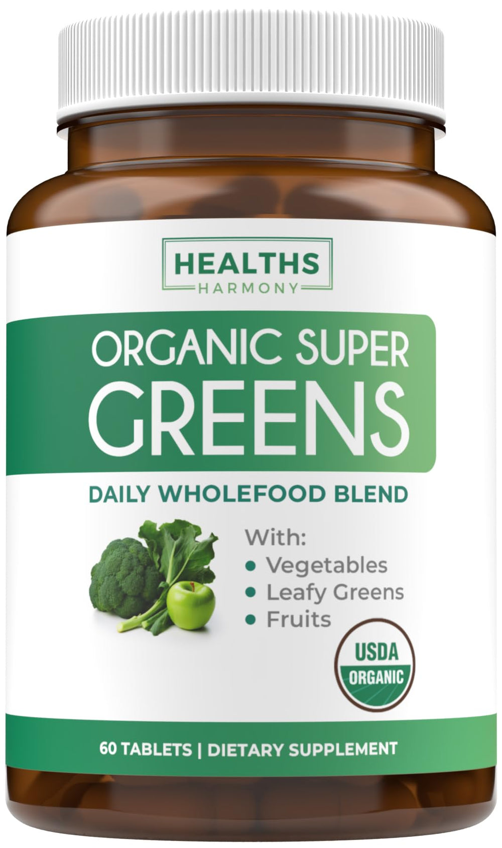 USDA Organic Super Greens supplement bottle packshot