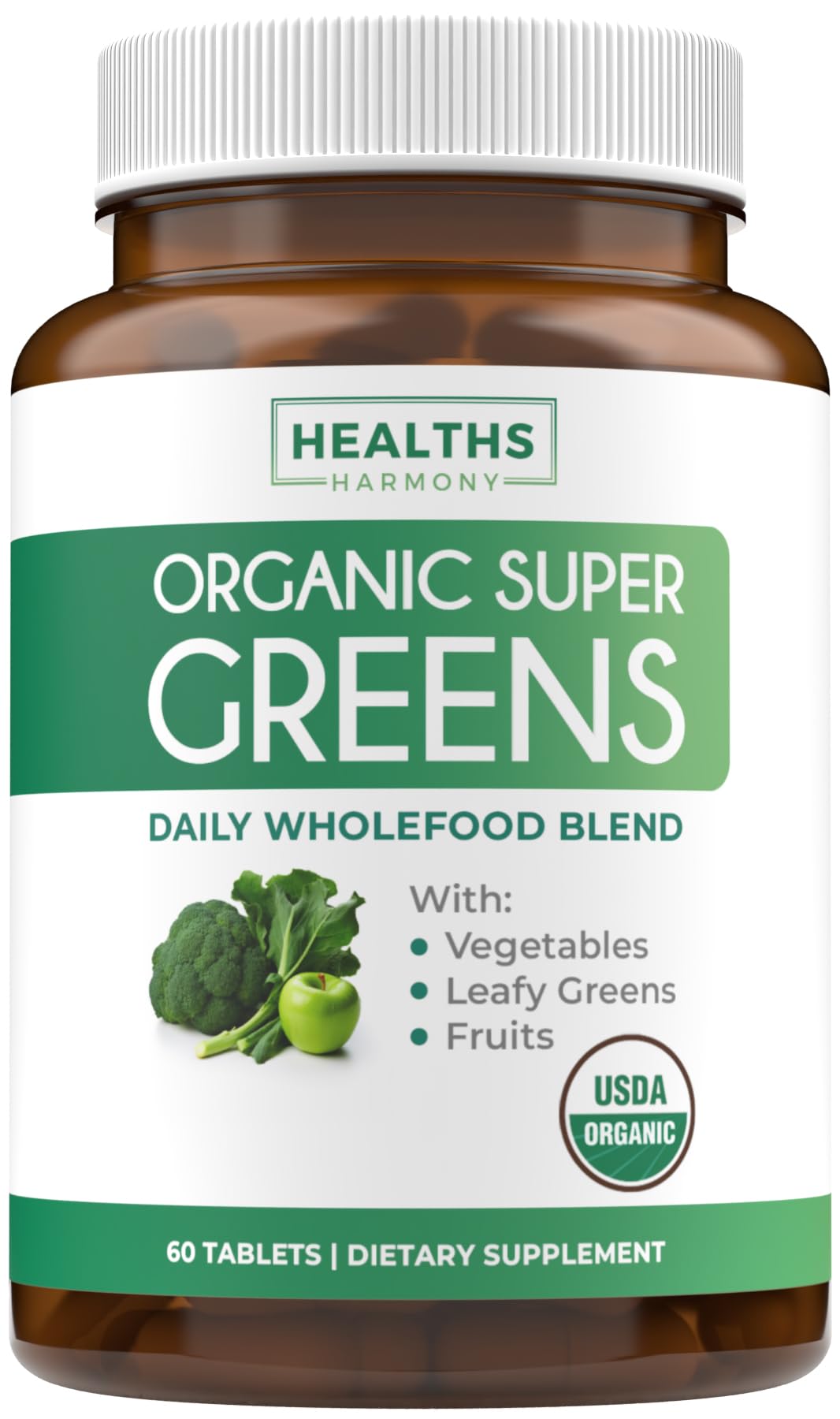 USDA Organic Super Greens supplement bottle packshot