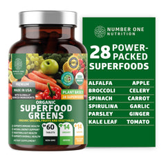 Front view of USDA Organic Superfood Greens bottle with 60 tablets