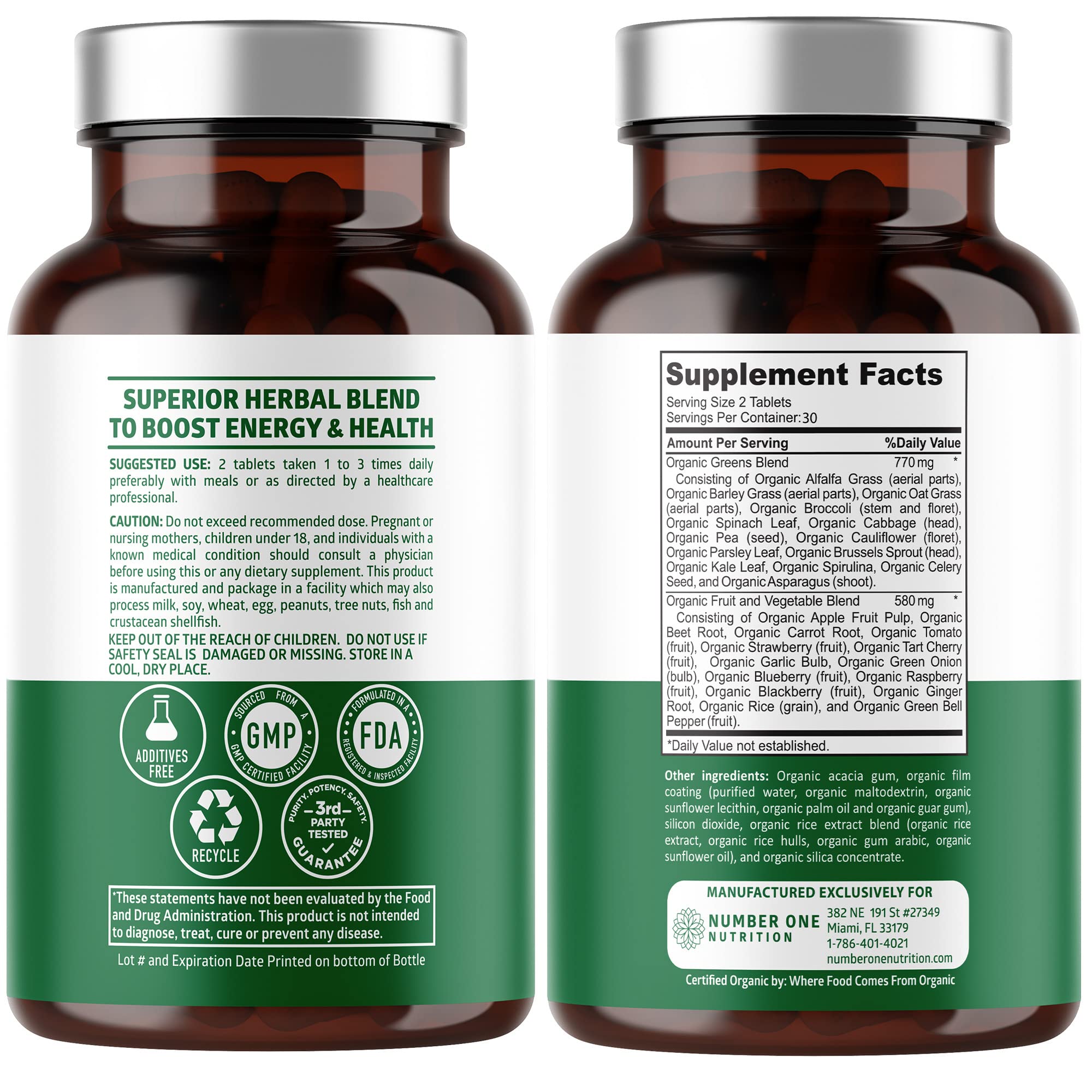 Close-up of product label highlighting 28 organic ingredients
